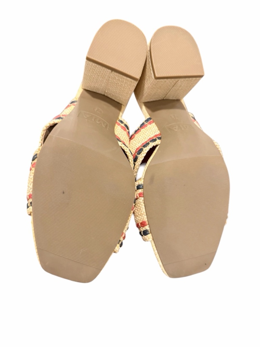 MIA Tan Braided Knot Mules with Red & Navy Trim - Picture 11 of 11